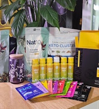 a table with a variety of products on it